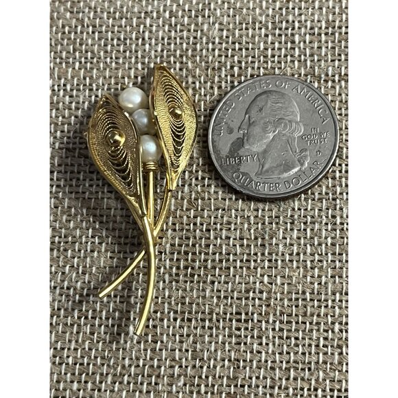 C.R. Co 12K Gold-Filled Floral Brooch With Faux Pearls - Picture 2 of 3